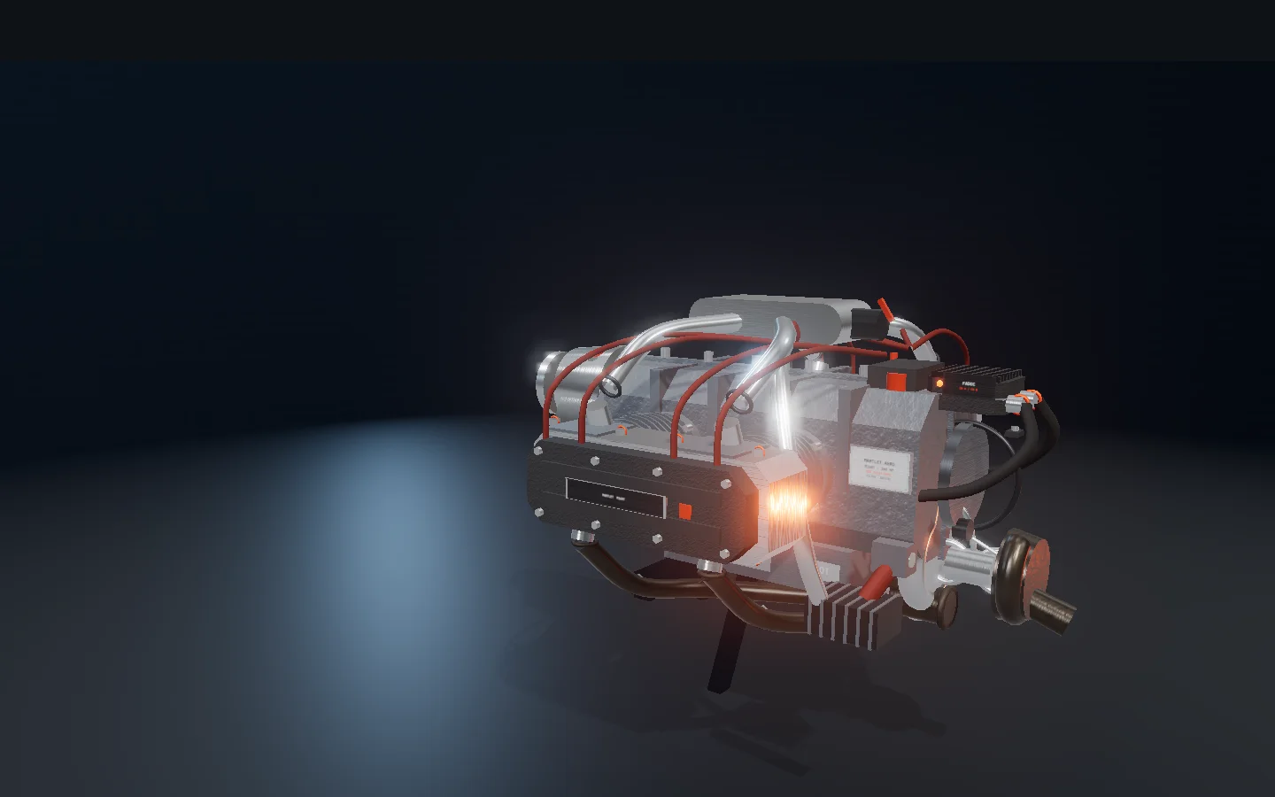 M160T assembled on a dark test stand, lit by a single hard key light