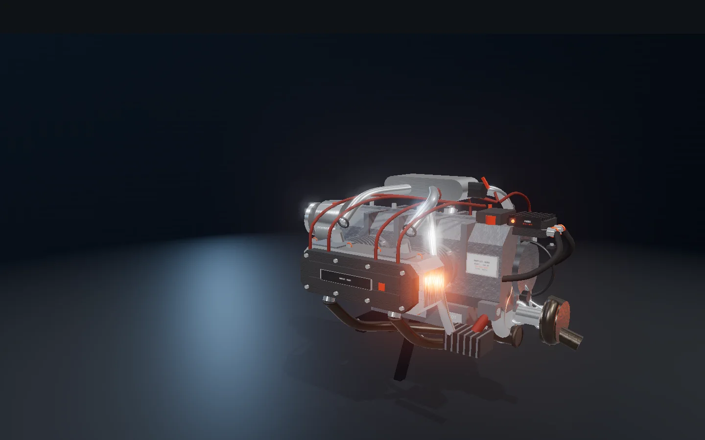 M160T reassembled, three-quarter view under test-cell lighting