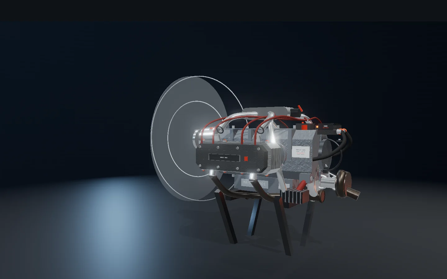 Assembled M160T on the test stand with the propeller disc turning